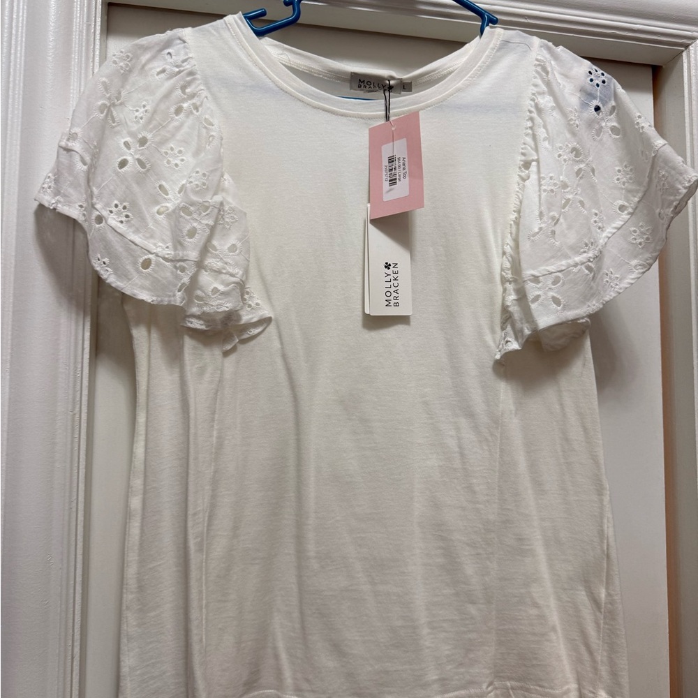 Molly Bracken White Eyelet Sleeve Top